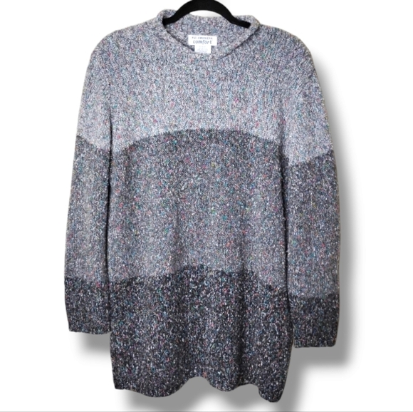 Vintage 90s Confetti Colorblock Roll-Neck Sweater | Made in Korea | L - Picture 1 of 6